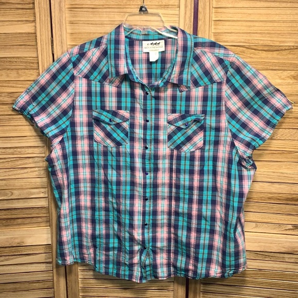 Back in the Saddle Short Sleeve Western Button Down Plaid Size 3X - Picture 1 of 7